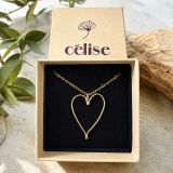 Collier Aima avec pendentif coeur en laiton fait main et chaîne dorée